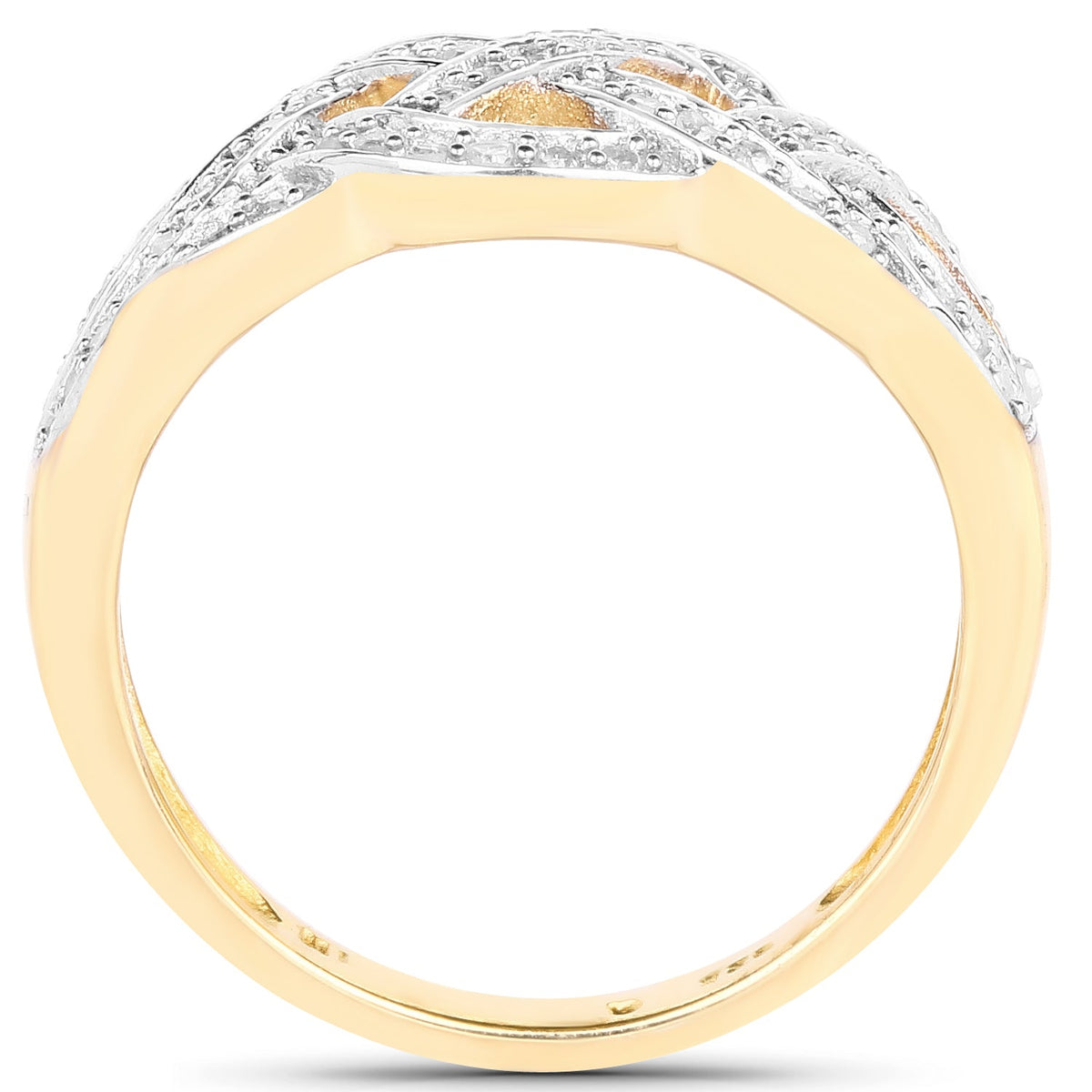 Anillo de plata de ley .925 con baño de oro amarillo de 14 quilates y diamantes blancos auténticos de 0.26 quilates