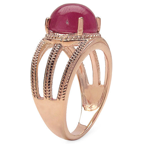 Anillo de plata esterlina .925 con rubí genuino relleno de vidrio de 6.55 quilates chapado en oro rosa de 14K
