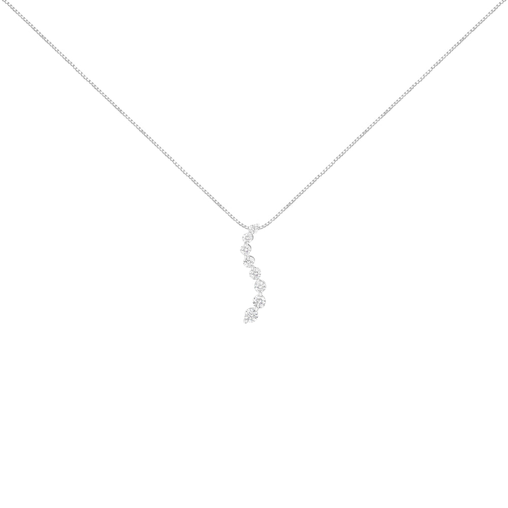 14K White Gold 3.0 Cttw Round-Brilliant & Baguette Cut Diamond S Shaped Graduated 18" Pendant Necklace (I-J Color, I2-I3 Clarity)