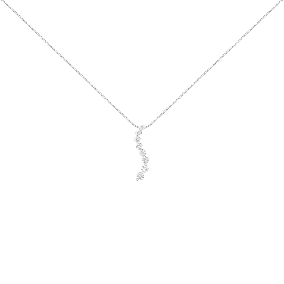 Collar con colgante en forma de S graduada de oro blanco de 14K, 3,0 Cttw, con diamantes talla redonda brillante y baguette, 45,72 cm (color I-J, claridad I2-I3)
