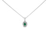 14K White Gold Oval Green Emerald and Diamond Halo Pendant Necklace - 18