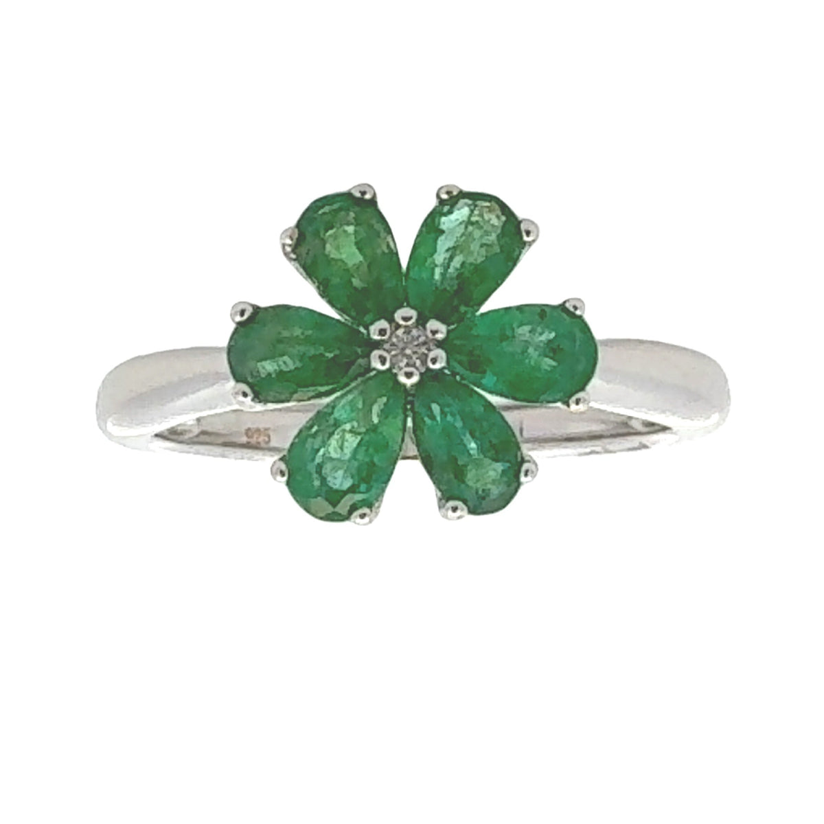 Anillo de Plata de Ley con Zirconia y Esmeralda Genuina de 1,14 ct