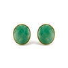 18K Yellow Gold 12x10 MM Bezel Set Oval Green Aventurine Stud Earrings