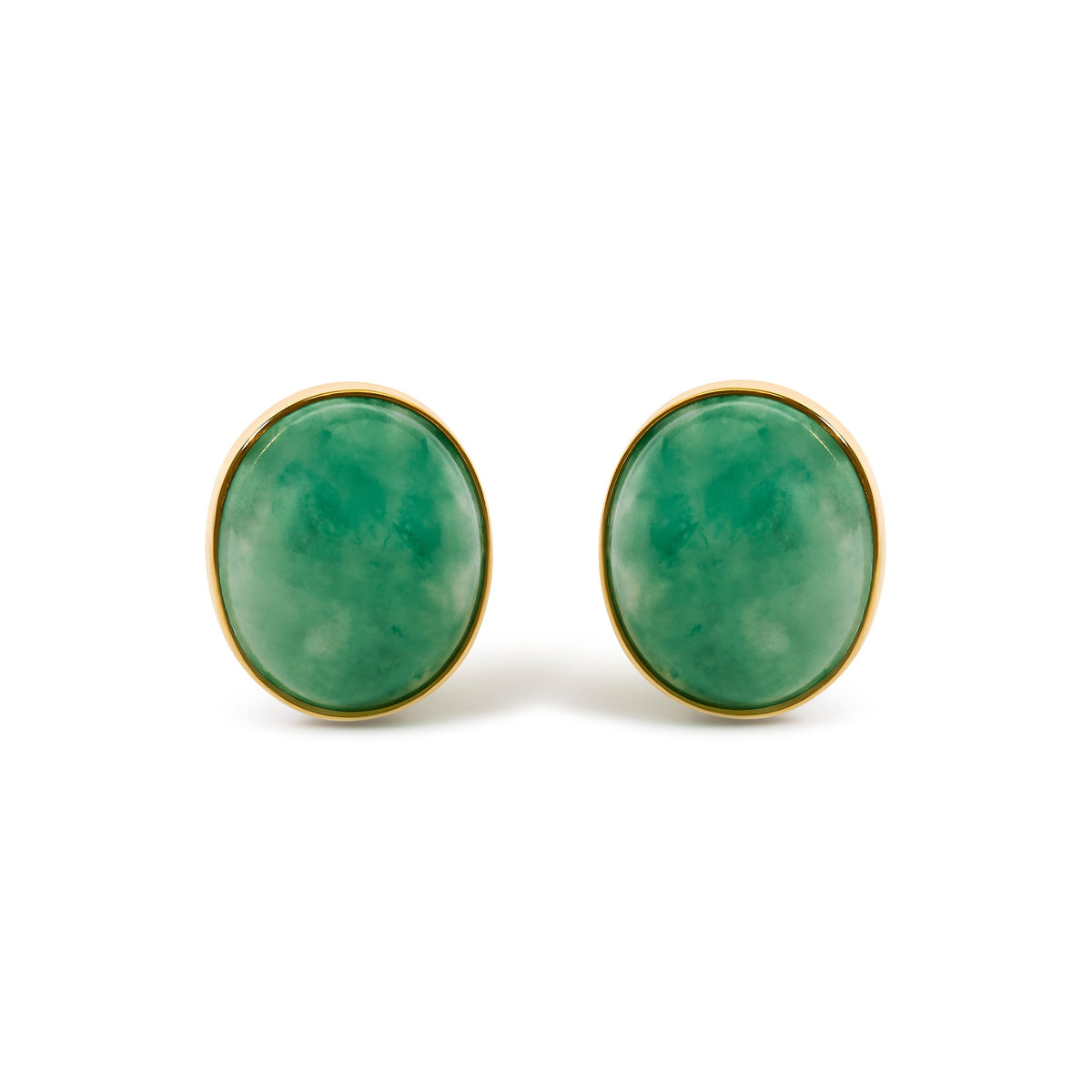 18K Yellow Gold 12x10 MM Bezel Set Oval Green Aventurine Stud Earrings