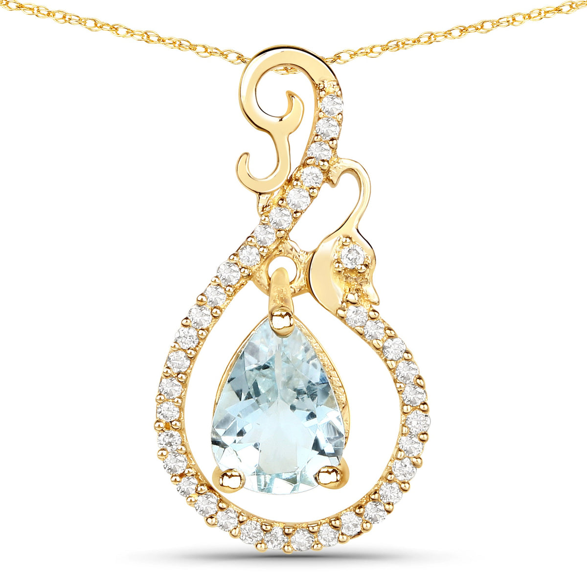 Colgante de oro amarillo de 14 quilates con aguamarina genuina de 0,76 quilates y diamantes blancos