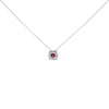 14K White Gold Red Ruby and 1/3 Cttw Diamond Halo Pendant Necklace
