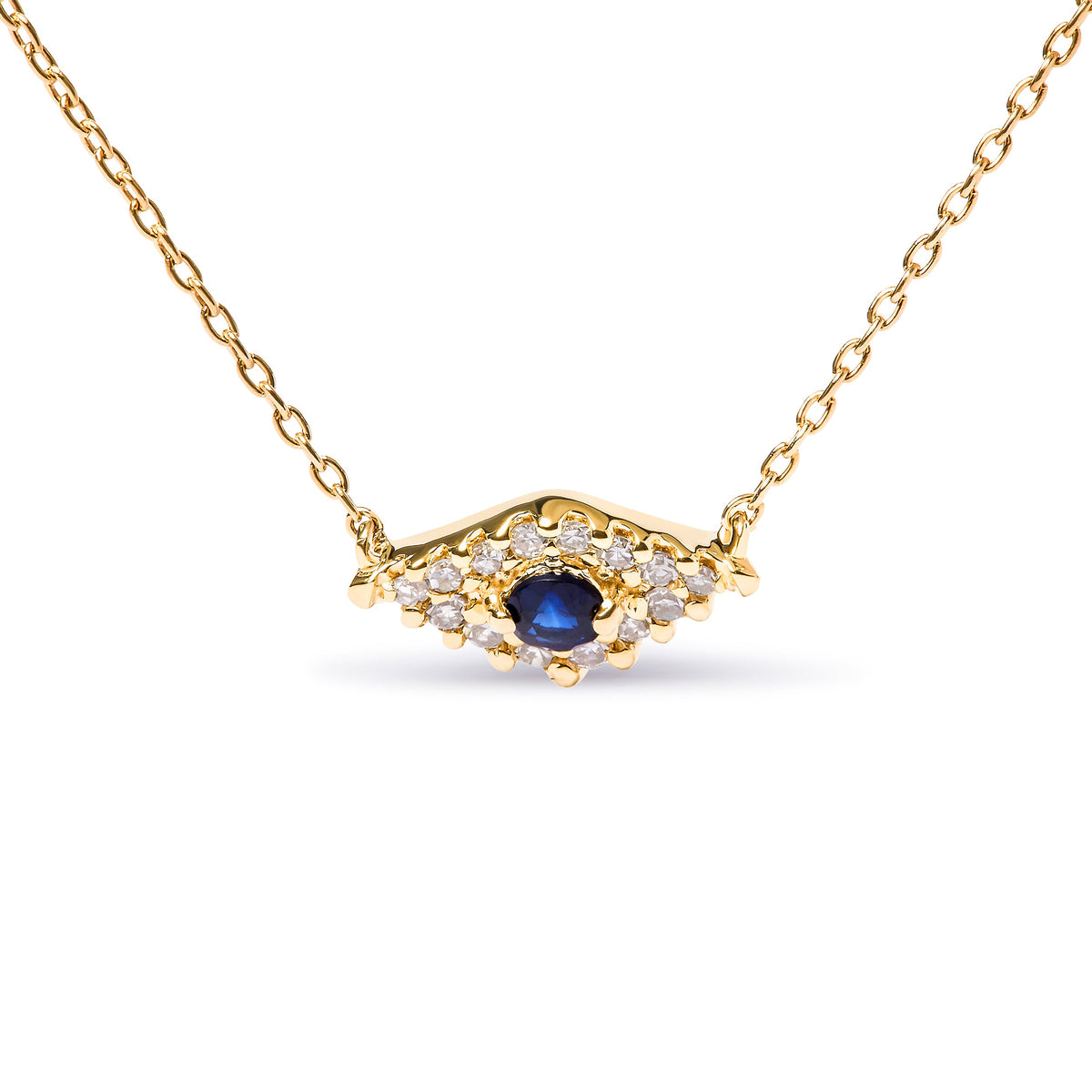 Collar con colgante de oro amarillo de 10K con zafiro azul y diamantes acentuados de ojo turco, 18 pulgadas (Color H-I, Claridad I1-I2)