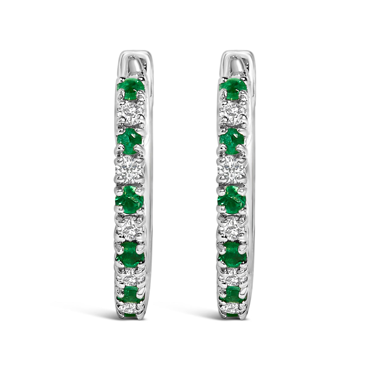 10K White Gold Alternating Emerald 1/10 Cttw Diamond Huggy Hoop Earrings (I-J Color, I1-I2 Clarity) - image 2 of 3
