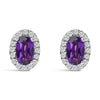 10K White Gold 5x3 MM Oval Purple Amethyst and Diamond Halo Stud Earrings (I-J Color, I1-I2 Clarity)