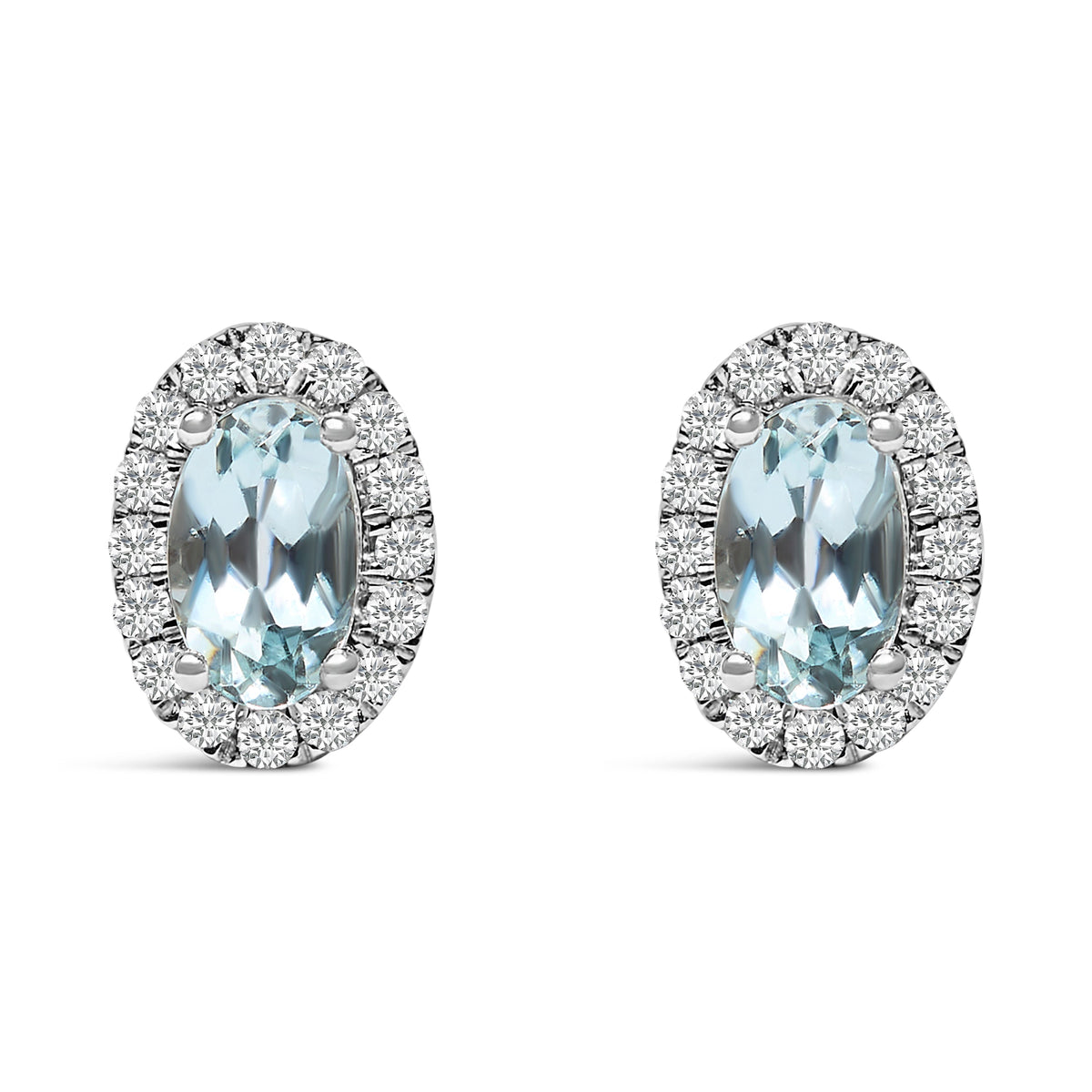 Pendientes de oro blanco de 10K con halo de amatista púrpura ovalada de 5x3 MM y diamantes (color I-J, claridad I1-I2)