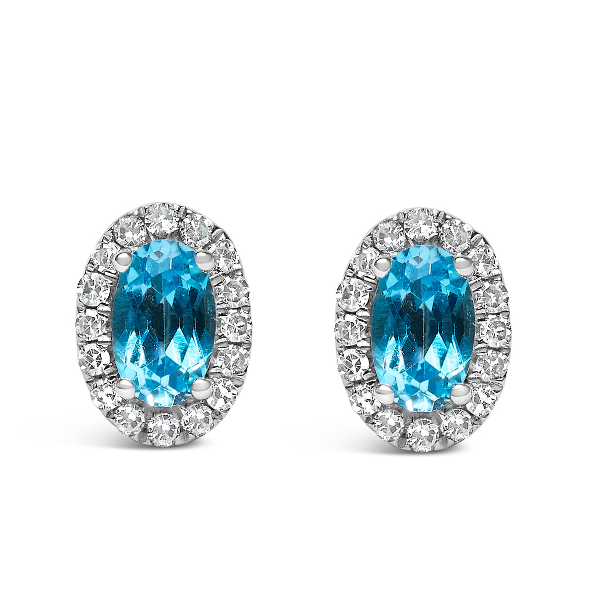 Pendientes de oro blanco de 10K con halo de amatista púrpura ovalada de 5x3 MM y diamantes (color I-J, claridad I1-I2)