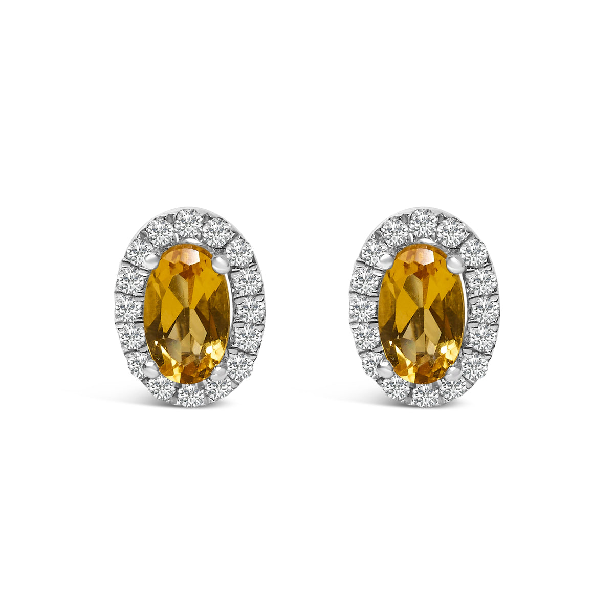 Pendientes de oro blanco de 10K con halo de amatista púrpura ovalada de 5x3 MM y diamantes (color I-J, claridad I1-I2)