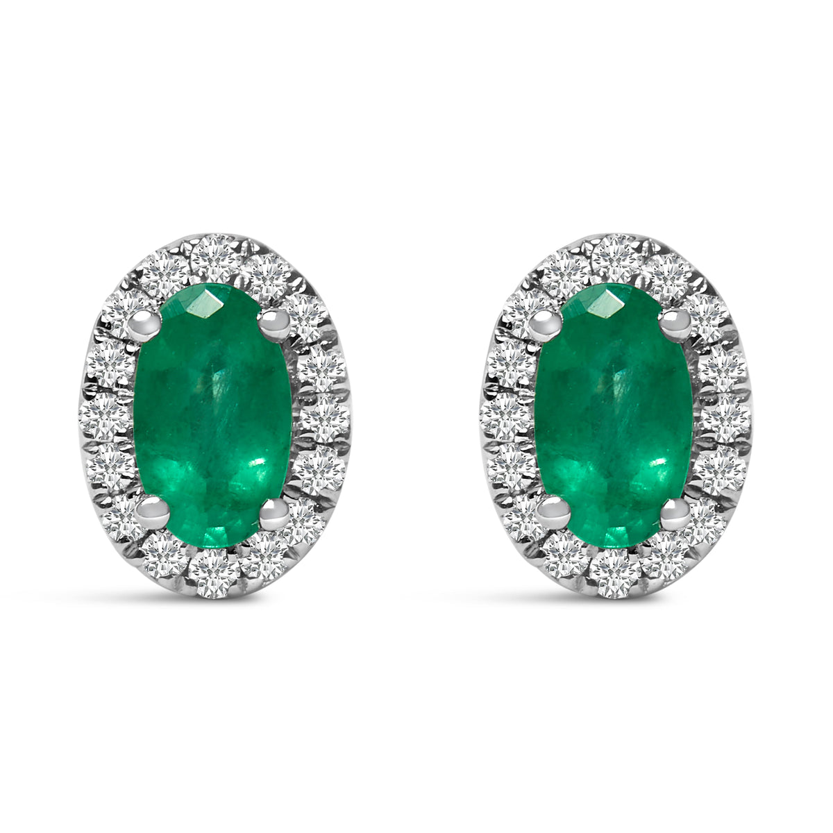 Pendientes de oro blanco de 10K con halo de amatista púrpura ovalada de 5x3 MM y diamantes (color I-J, claridad I1-I2)