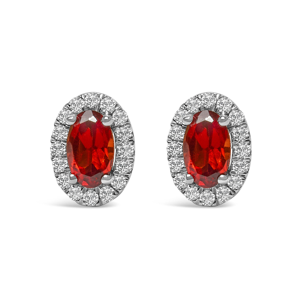 Pendientes de oro blanco de 10K con halo de amatista púrpura ovalada de 5x3 MM y diamantes (color I-J, claridad I1-I2)