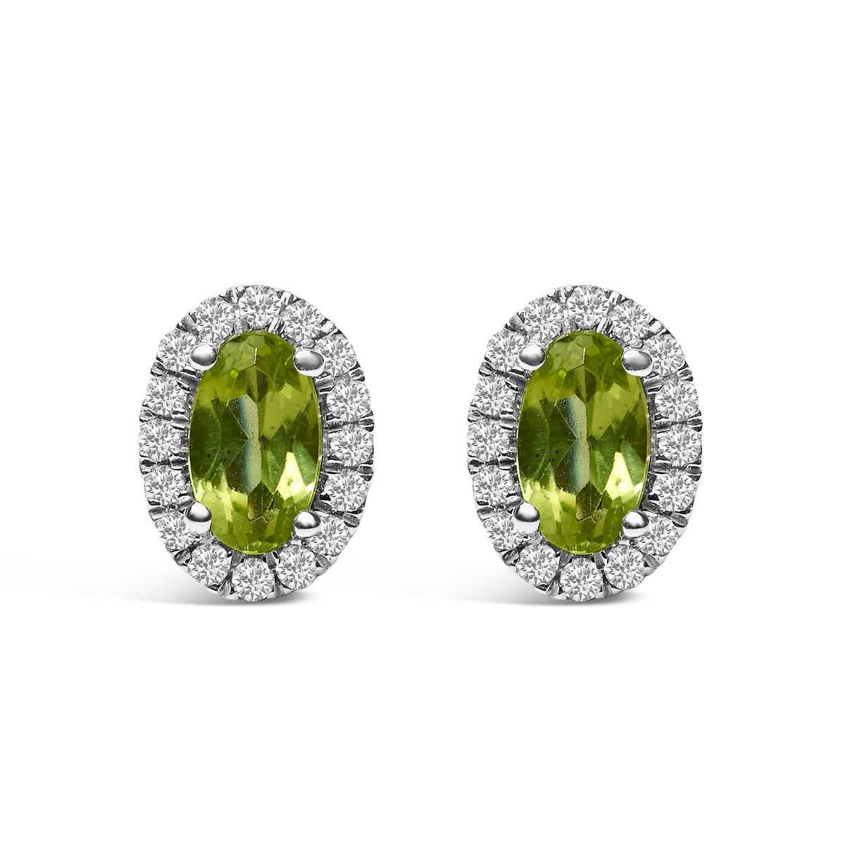 Pendientes de oro blanco de 10K con halo de amatista púrpura ovalada de 5x3 MM y diamantes (color I-J, claridad I1-I2)