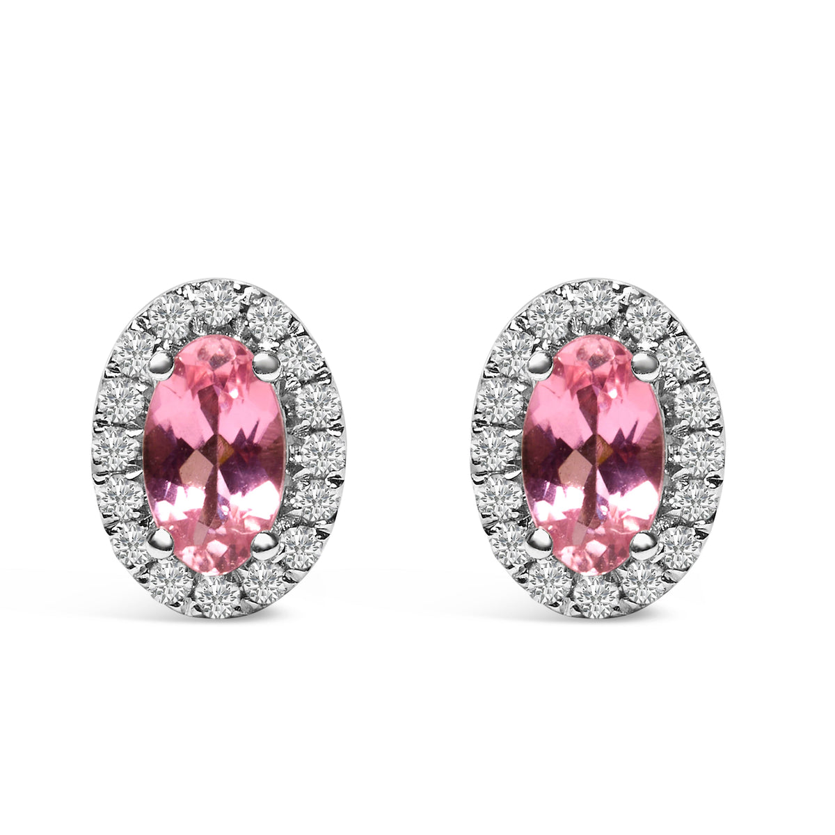 Pendientes de oro blanco de 10K con halo de amatista púrpura ovalada de 5x3 MM y diamantes (color I-J, claridad I1-I2)