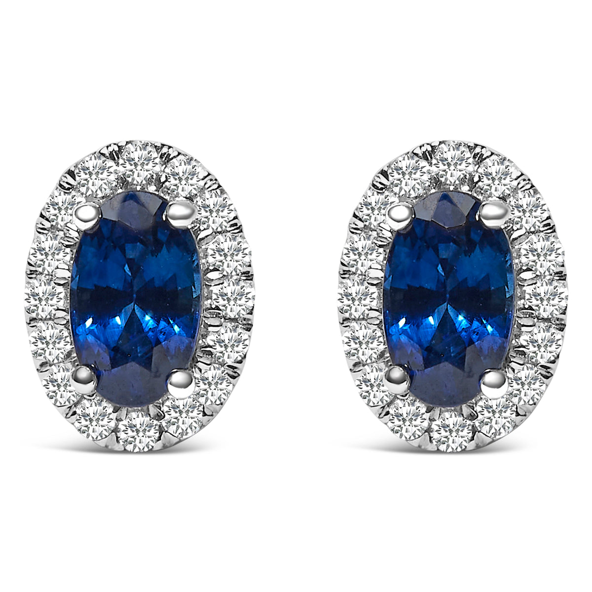Pendientes de oro blanco de 10K con halo de amatista púrpura ovalada de 5x3 MM y diamantes (color I-J, claridad I1-I2)