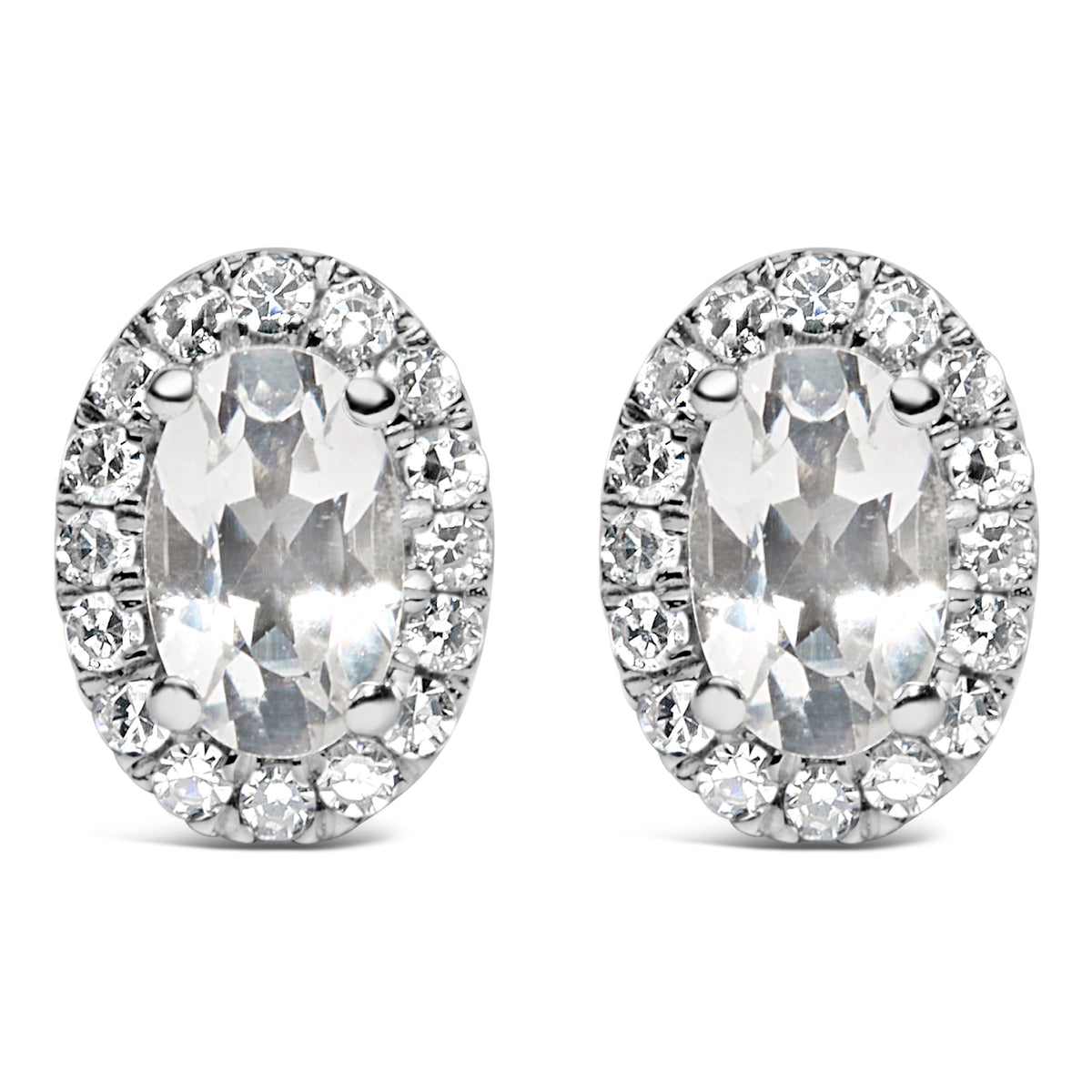 Pendientes de oro blanco de 10K con halo de amatista púrpura ovalada de 5x3 MM y diamantes (color I-J, claridad I1-I2)