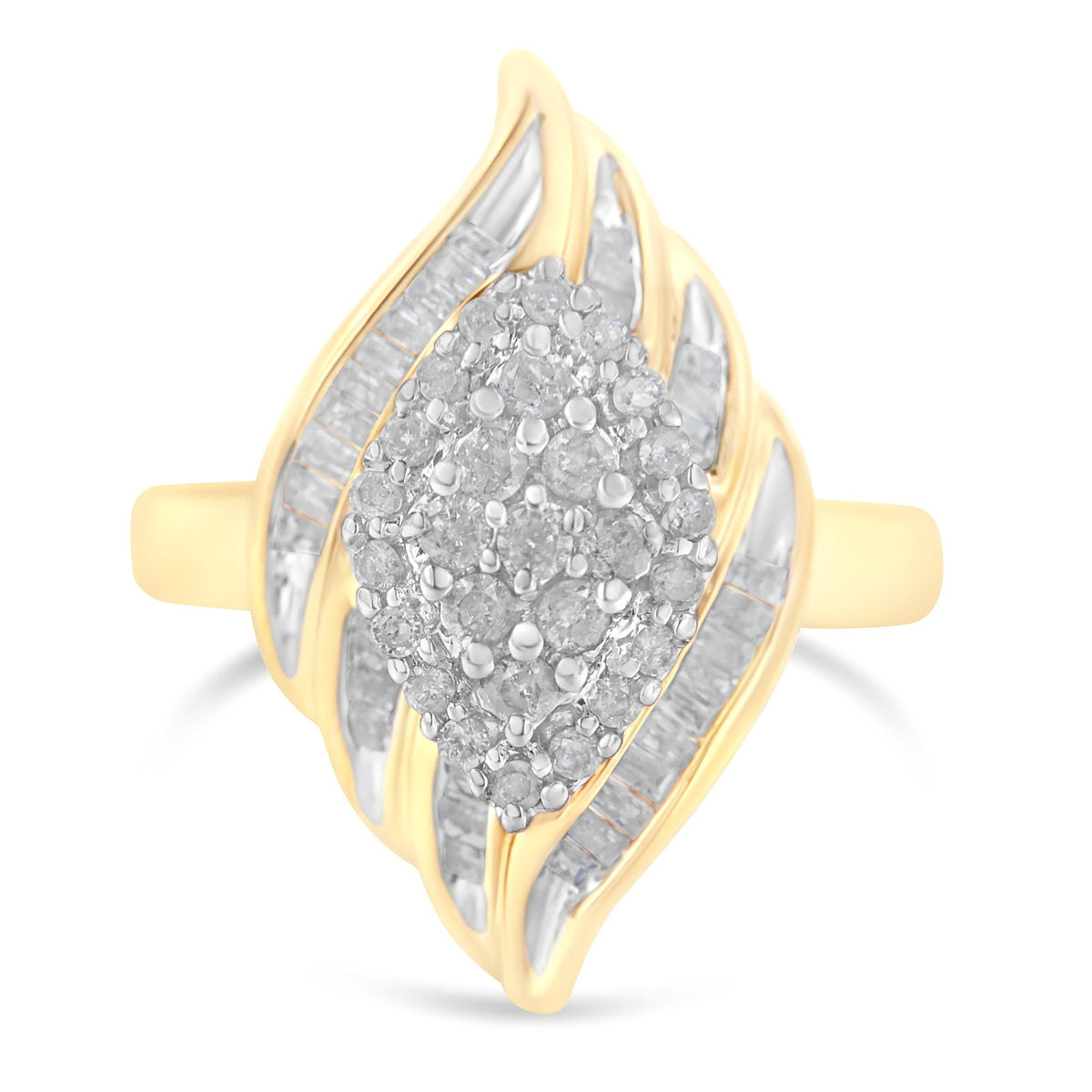 Anillo de cóctel de oro amarillo de 10 qt con diamantes (3/4 ct en total, color I-J, claridad I2-I3) - Talla 8