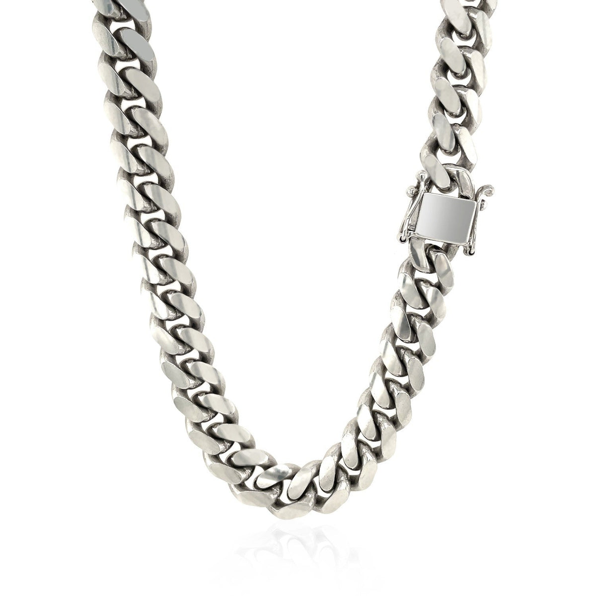 Cadena cubana Miami de plata de ley con baño de rodio de 9,8 mm