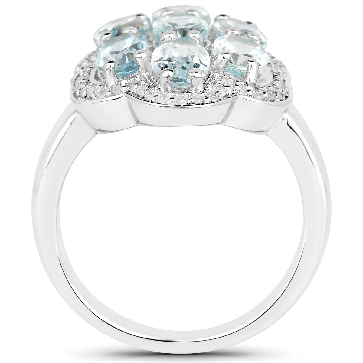 Anillo de plata de ley .925 con aguamarina auténtica de 3.09 quilates y circonita blanca