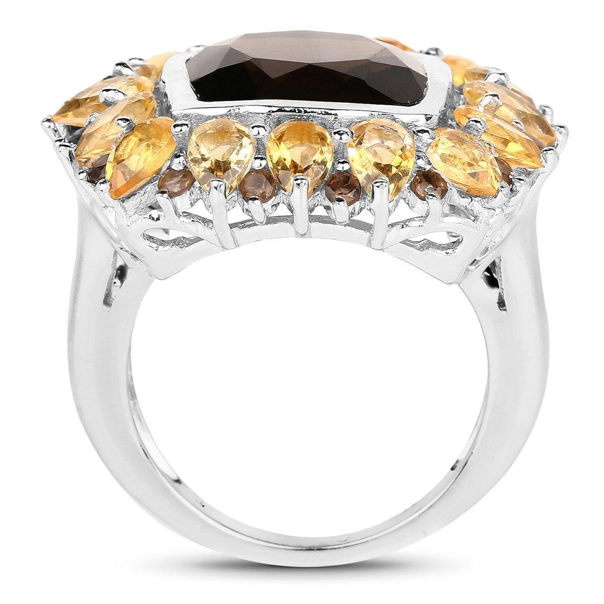 Anillo de plata de ley .925 con cuarzo ahumado y citrino auténticos de 9,16 quilates
