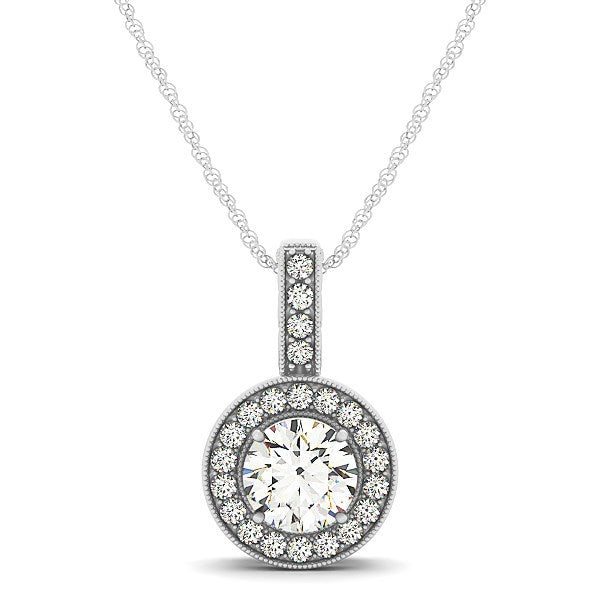 Colgante de halo de diamante con borde milgrain en oro blanco de 14k (5/8 quilates en total)