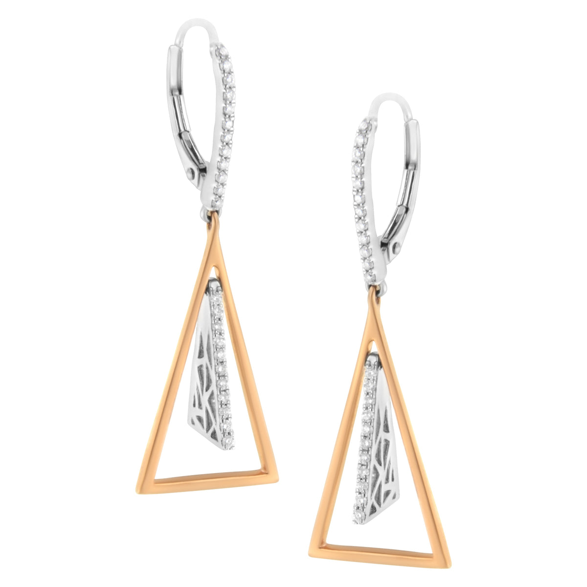 Pendientes colgantes de oro rosa y blanco de 14 quilates con diamantes de 0,375 qt y diseño de carrillón de viento (color G-H, claridad SI1-SI2)