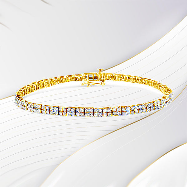 Pulsera de eslabones de oro amarillo de 14 quilates con baño de plata esterlina .925 y diamantes de 3.0 quilates (color K-L, claridad I2-I3) - 7.25"