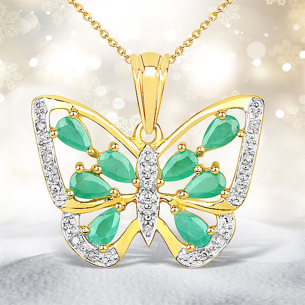 Colgante de plata de ley .925 con esmeralda auténtica de 1.90 quilates y diamantes blancos