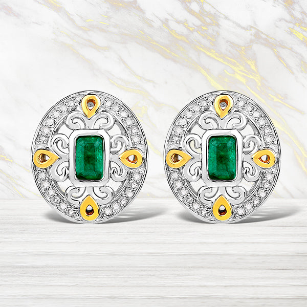 Pendientes de plata de ley .925 con auténticas esmeraldas de Zambia de 0,69 quilates y diamantes blancos