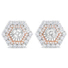 14K Rose and White Gold 1 7/8 Cttw Round Diamond Double Halo Earring Jacket for 6mm Round Studs (G-H Color, VS2-SI1 Clarity)