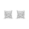 .925 Sterling Silver 1/4 Cttw Miracle Set Princess-Cut Diamond Solitaire Stud Earrings with Hidden Halo (I-J Color, SI2-I1 Clarity)