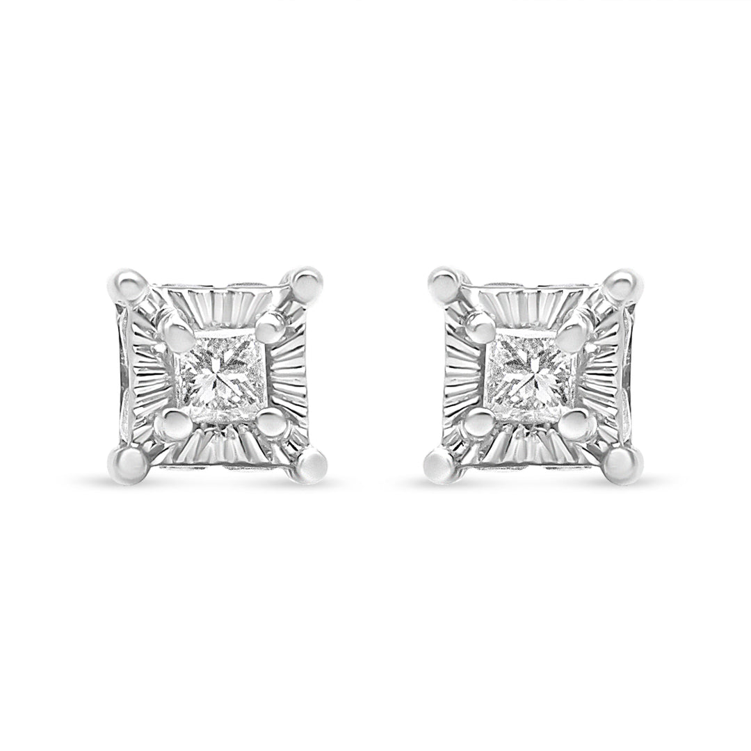 .925 Sterling Silver 1/4 Cttw Miracle Set Princess-Cut Diamond Solitaire Stud Earrings with Hidden Halo (I-J Color, SI2-I1 Clarity)