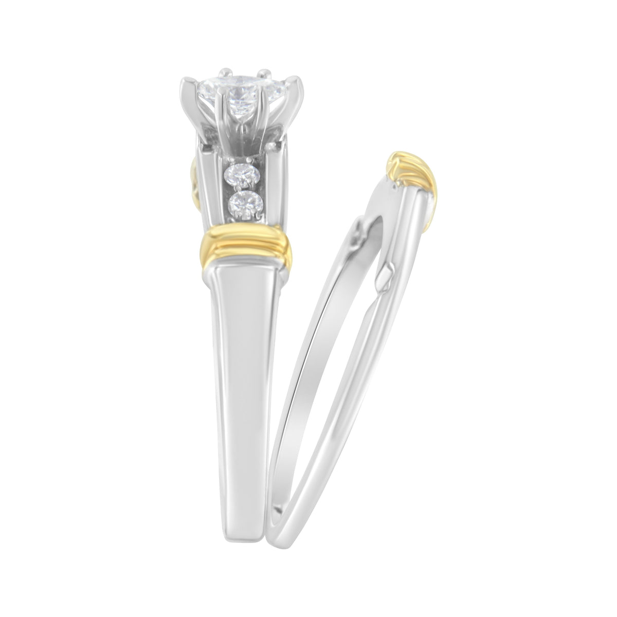 Anillo de compromiso y cóctel con diamantes marquesa de 1/3 Cttw de oro amarillo y blanco de 14K (color H-I, claridad SI1-SI2) - Talla 7