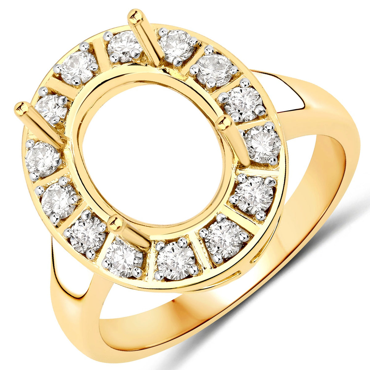 Anillo semimontado de oro amarillo de 14K con diamante blanco auténtico de 0.42 quilates - para gema ovalada de 11x9mm