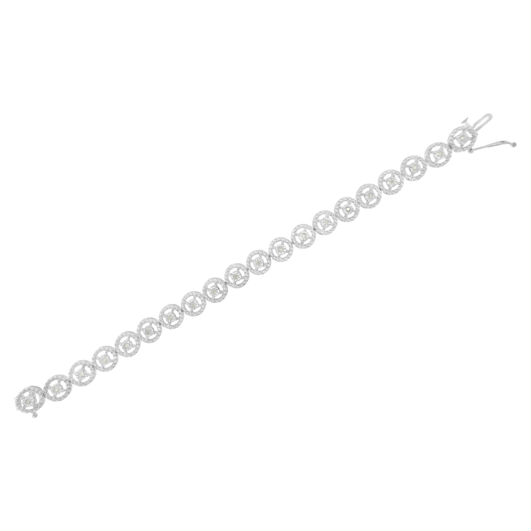 Pulsera de moda de eslabones de plata de ley .925, 1/2 Cttw de diamante, círculo anidado, milagro engarzado, rueda abierta de 18,4 cm (Color I-J, Claridad I3)