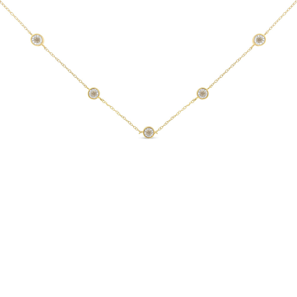 Yellow Color Plated Sterling Silver Diamond Station Necklace (1/2 cttw, K-L Color, I2-I3 Clarity)