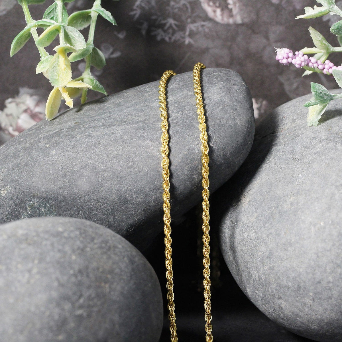 Cadena estilo cuerda de oro amarillo de 14k de 2.0mm