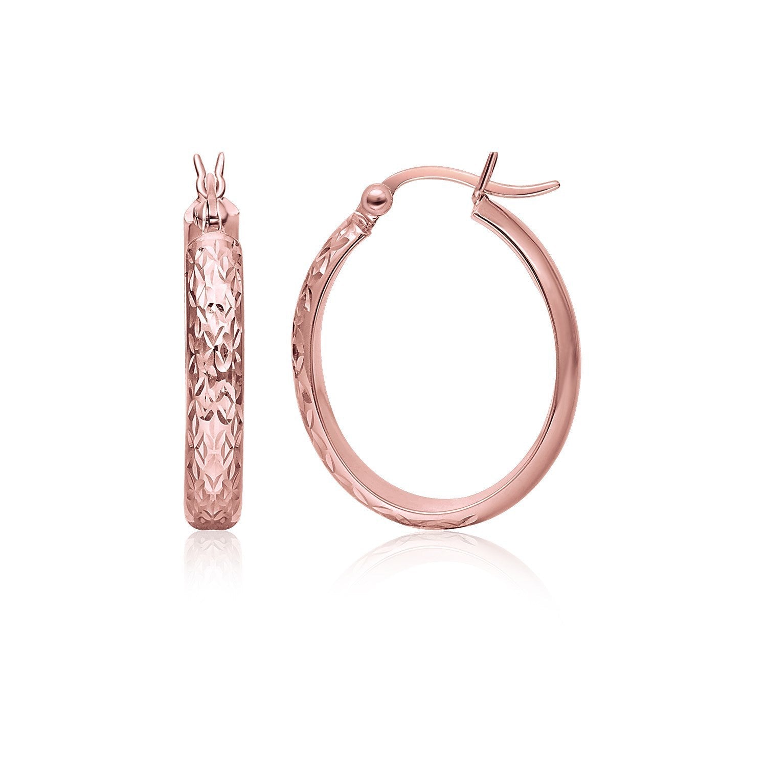 Pendientes de aro ovalados martillados de oro rosa de 14 quilates