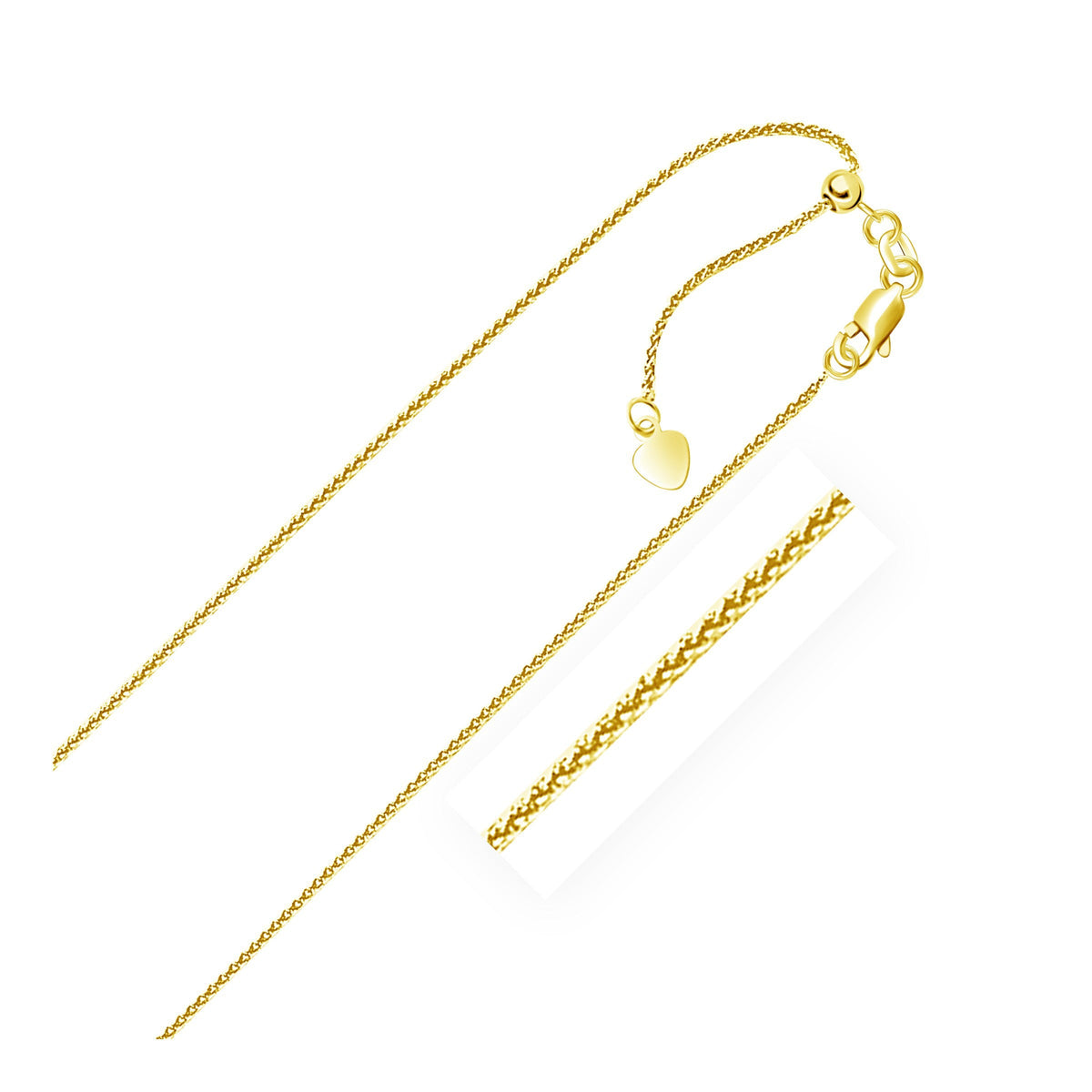 Cadena de trigo ajustable de oro amarillo de 14k y 1.0mm