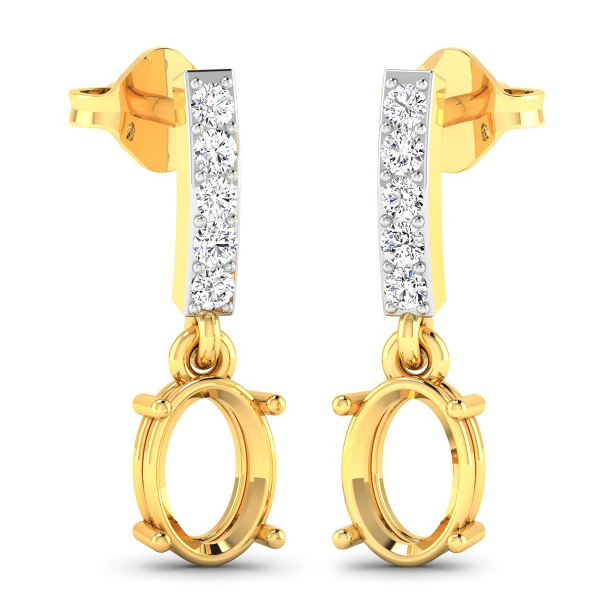 Pendientes de semimontura de oro amarillo de 14 quilates con diamantes blancos auténticos de 0,14 quilates - para gemas ovaladas de 7x5 mm
