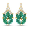 0.91 Carat Genuine Zambian Emerald and White Diamond 14K Yellow Gold Earrings