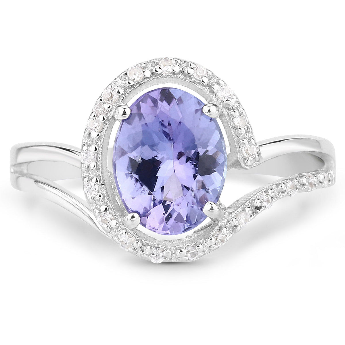Anillo de Plata Fina .925 con Tanzanita Genuina de 1.82 Quilates y Zircón Blanco