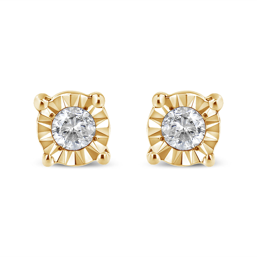 10K Yellow Gold Plated .925 Sterling Silver 1/10 Cttw Round Brilliant-Cut Diamond Miracle-Set Stud Earrings (J-K Color, I3 Clarity)