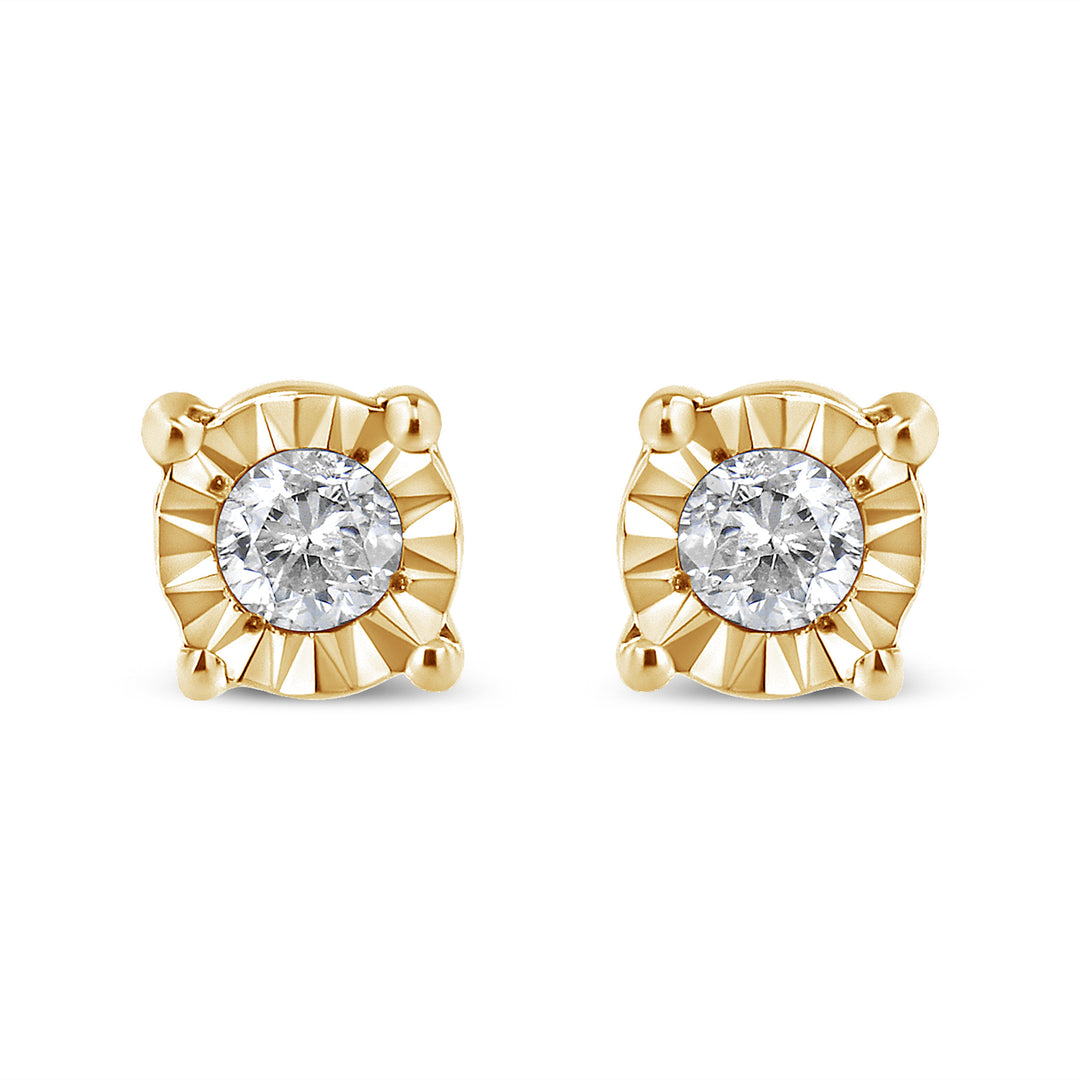 10K Yellow Gold Plated .925 Sterling Silver 1/10 Cttw Round Brilliant-Cut Diamond Miracle-Set Stud Earrings (J-K Color, I3 Clarity)