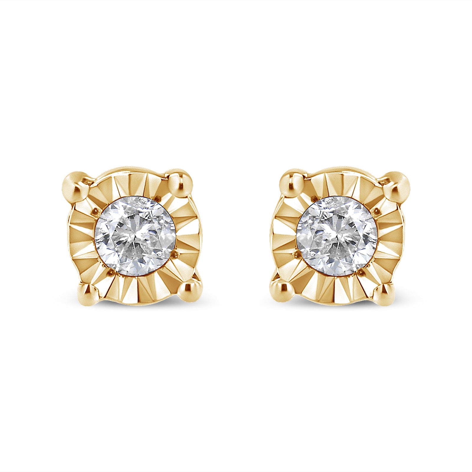 10K Yellow Gold Plated .925 Sterling Silver 1/10 Cttw Round Brilliant-Cut Diamond Miracle-Set Stud Earrings (J-K Color, I3 Clarity)