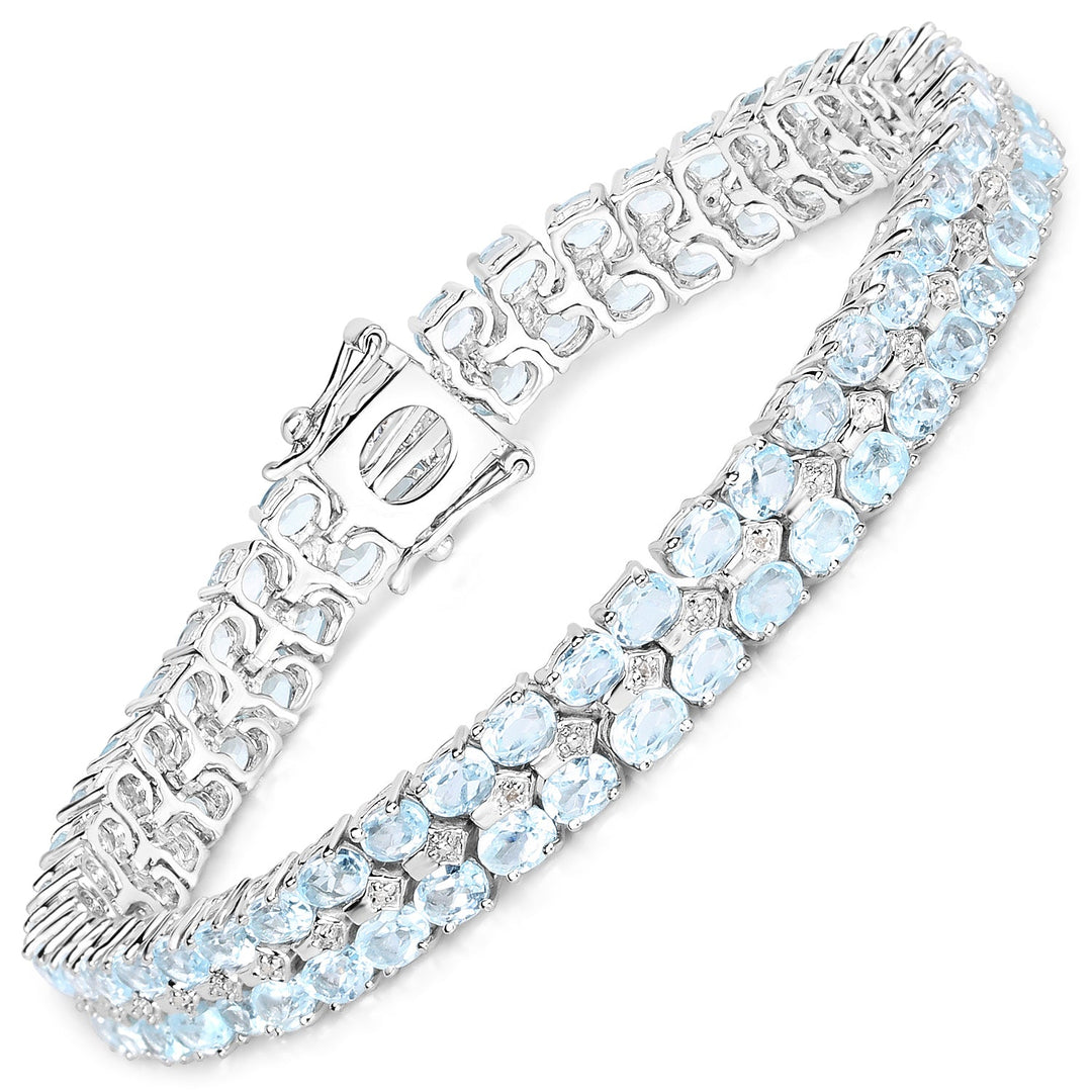 Pulsera de plata de ley .925 con topacio azul auténtico de 17.22 quilates y diamantes blancos