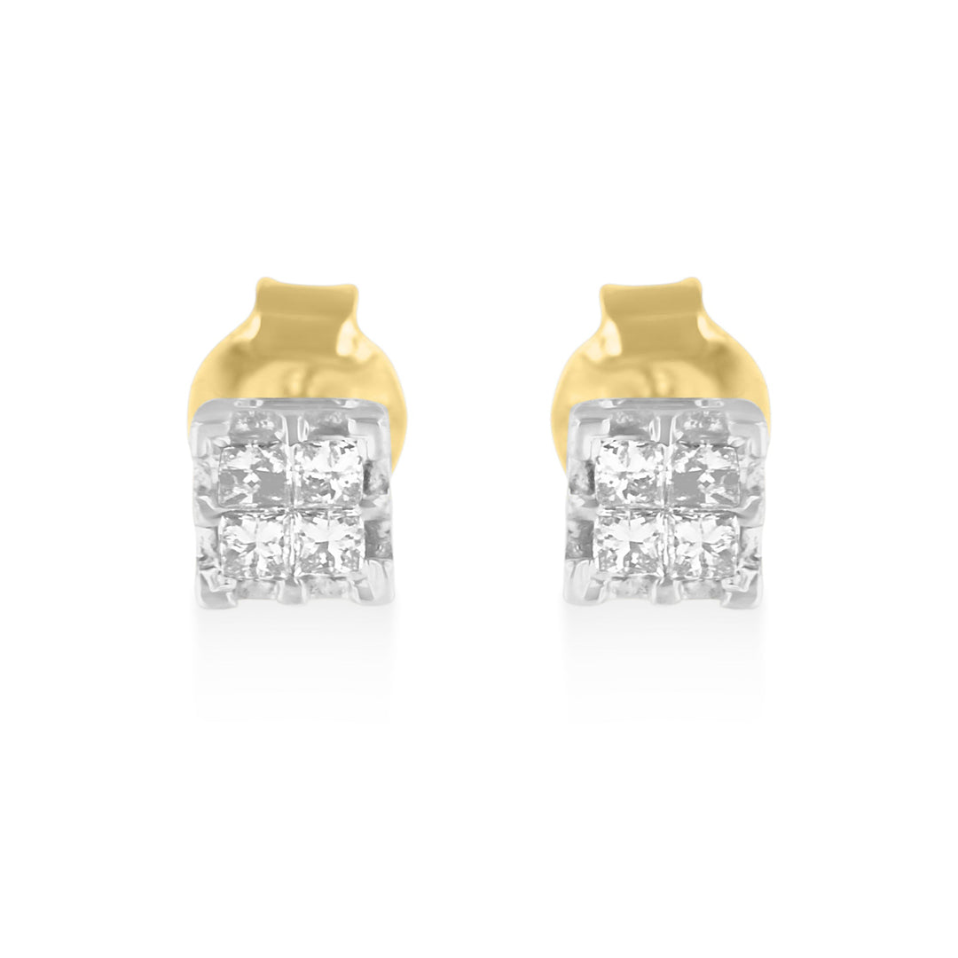 10k Yellow Gold Princess Diamond Quad Stud Earrings (1/4 cttw, J-K Color, I2-I3 Clarity)