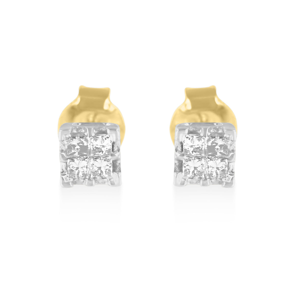 Pendientes tipo dormilona de oro amarillo de 10k con diamantes de talla princesa de 0,25 ct en total (color J-K, claridad I2-I3)